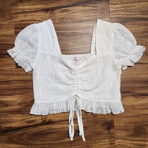 NWOT Shein White Puff Sleeve Drawstring Crop Top Size Small
